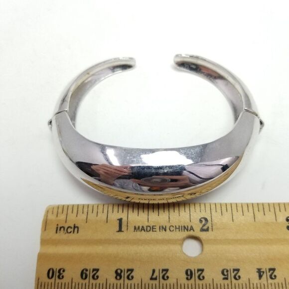 Vintage Coro Pegasus Silver Tone Cuff Bracelet with Hinged Sides, Minimal Retro - Picture 6 of 6